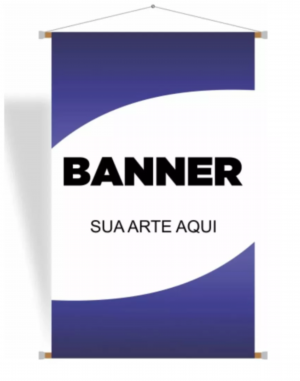 Impressão Lona acabamento BANNER Lona Brilho 440g  4x0 Sem Verniz Bastão EM CIMA E EM BAIXO, sentido HORIZONTAL. 